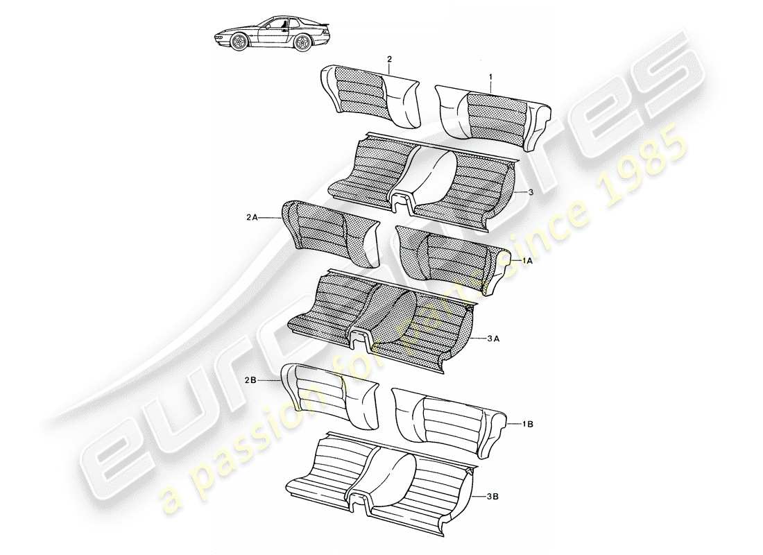 porsche seat 944/968/911/928 (1993) emergency seat - complete - d - mj 1992>> - mj 1993 part diagram