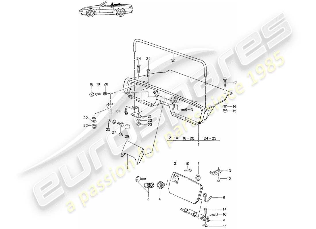 porsche seat 944/968/911/928 (1993) rear luggage dump - complete - d - mj 1994>> - mj 1995 part diagram