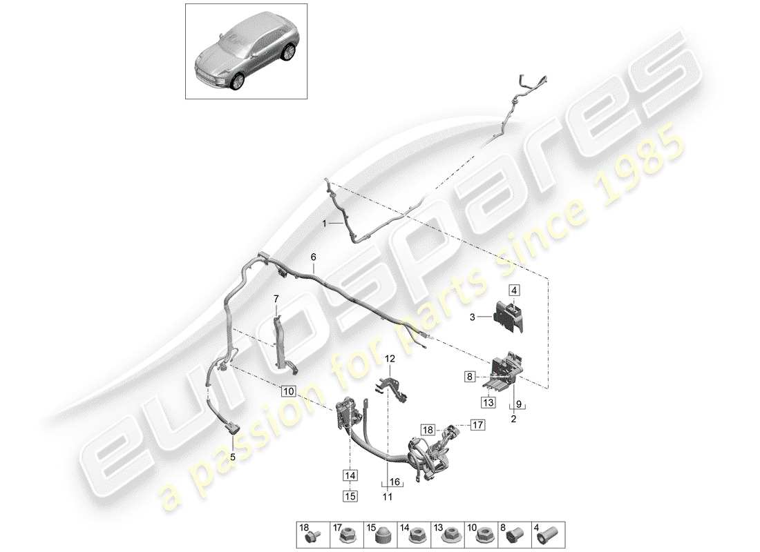 porsche macan (2019) harness for battery + part diagram