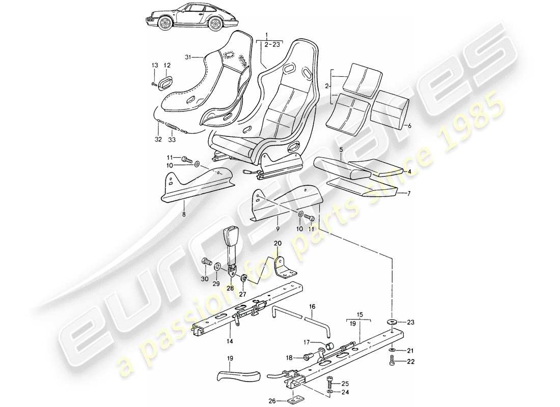 porsche seat 944/968/911/928 (1997) seat - complete - with: - whole-leather - cover part diagram