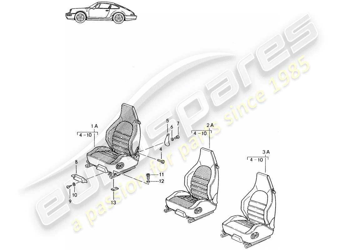 porsche seat 944/968/911/928 (1996) sports seat - complete - - d - mj 1989>> - mj 1994 part diagram