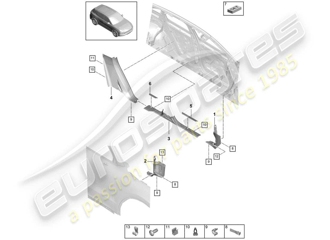 porsche cayenne e3 (2018) scuff plate - sill panel part diagram