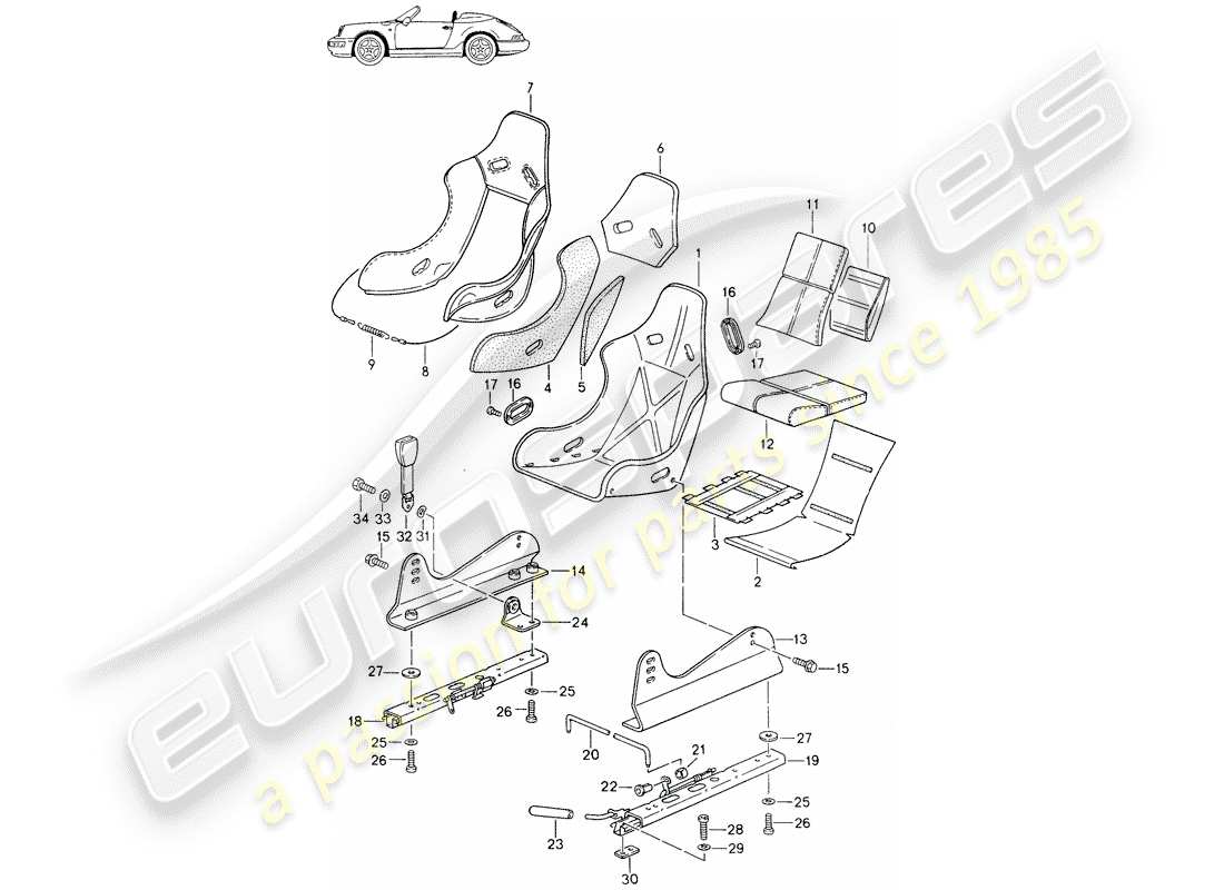 porsche seat 944/968/911/928 (1997) seat - with: - whole-leather - cover part diagram