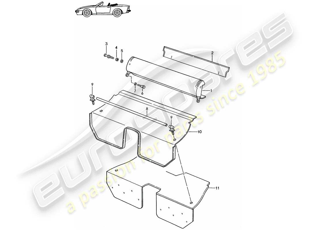 porsche seat 944/968/911/928 (1993) luggage rack - complete - - d - mj 1989>> - mj 1991 part diagram