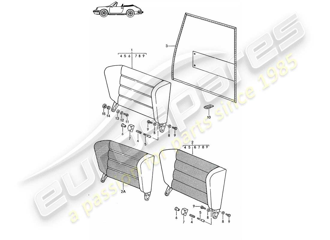 porsche seat 944/968/911/928 (1993) emergency seat backrest - - d - mj 1987>> - mj 1989 part diagram