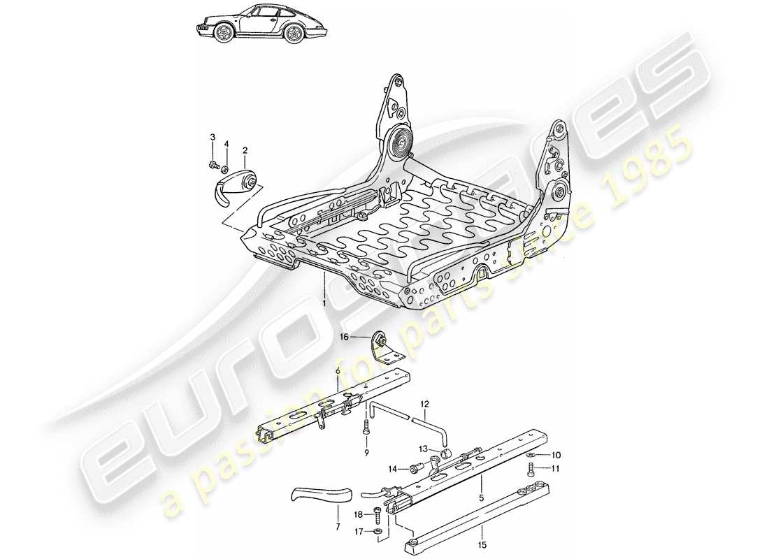 porsche seat 944/968/911/928 (1993) frame for seat - for manual adjustment - d - mj 1989>> - mj 1994 part diagram