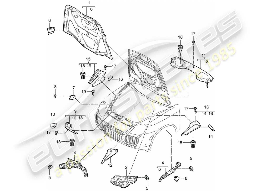 porsche cayenne (2003) sound absorber part diagram