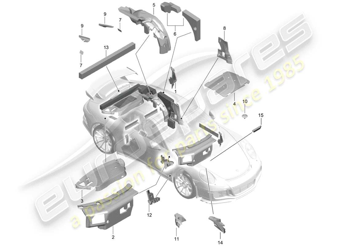 porsche 991r/gt3/rs (2018) body shell part diagram