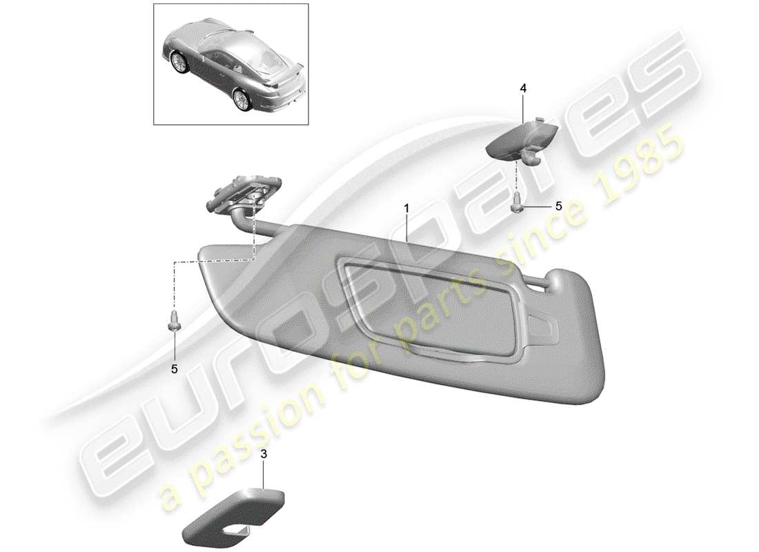 porsche 991r/gt3/rs (2018) sun vizors part diagram