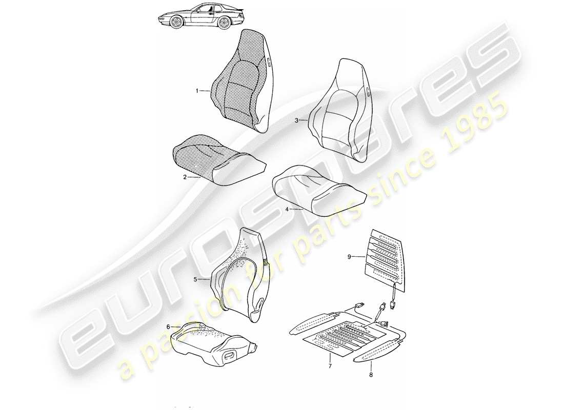 porsche seat 944/968/911/928 (1993) cover - sports seat - d - mj 1994>> - mj 1995 part diagram