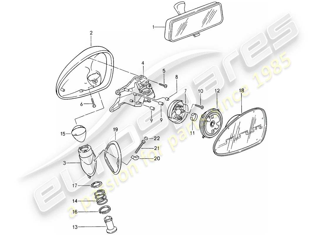 porsche 993 (1998) rear view mirror inner - rear view mirror part diagram