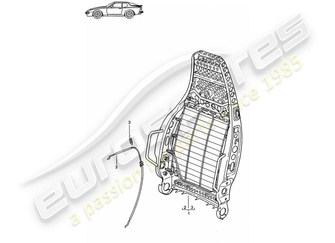 porsche seat 944/968/911/928 (1993) backrest frame - sports seat - d - mj 1989>> - mj 1991 part diagram