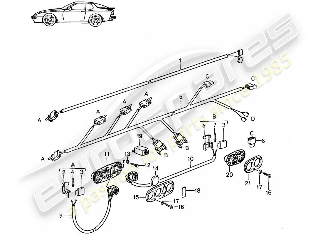 porsche seat 944/968/911/928 (1987) wiring harnesses - switch - front seat - d >> - mj 1988 part diagram