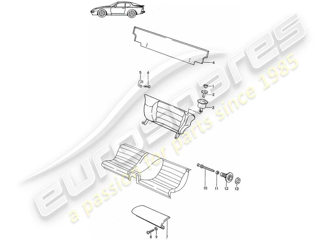 porsche seat 944/968/911/928 (1987) emergency seat - divided - single parts - d >> - mj 1988 part diagram