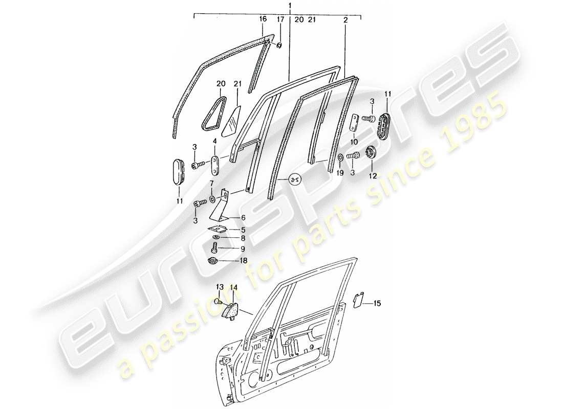 porsche 993 (1995) window frame part diagram