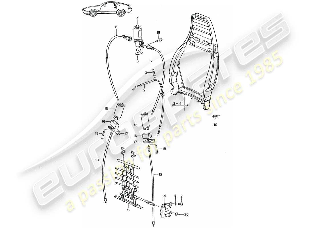 porsche seat 944/968/911/928 (1998) backrest frame - lumbar support - d - mj 1987>> part diagram