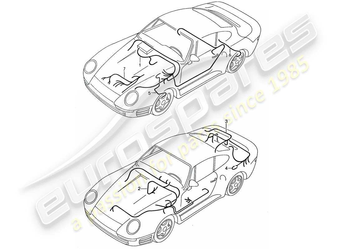 porsche 959 (1988) wiring harnesses - anti-locking brake syst. -abs- - lock control - tire pressure control system - engine part diagram