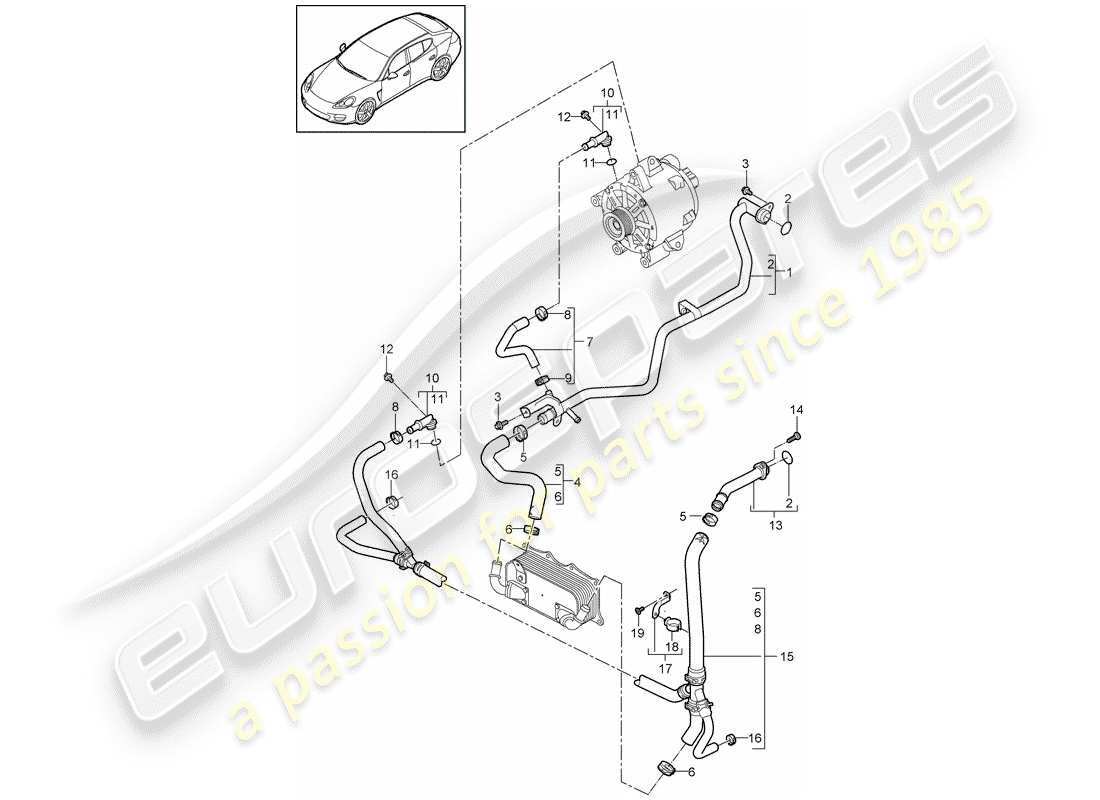 porsche panamera 970 (2010) water cooling part diagram