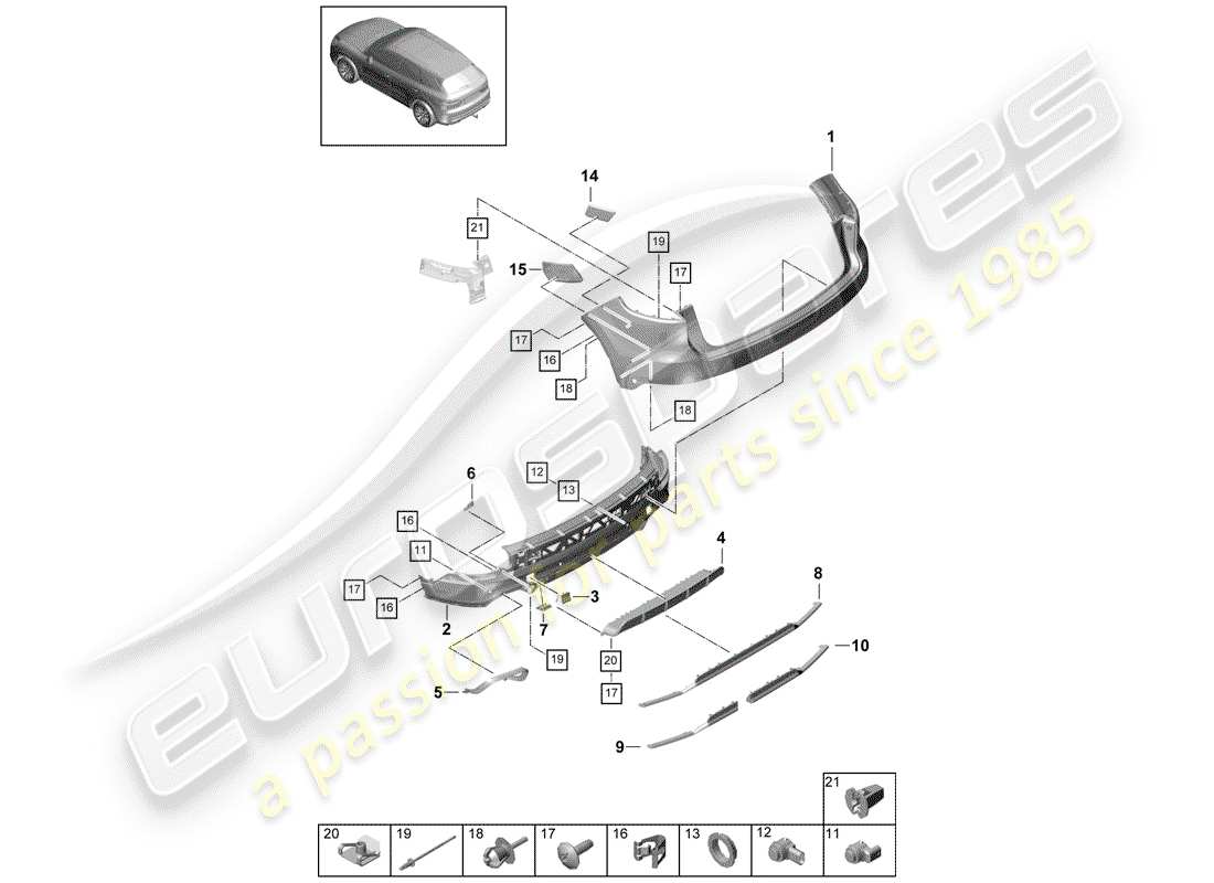 porsche cayenne e3 (2020) bumper part diagram