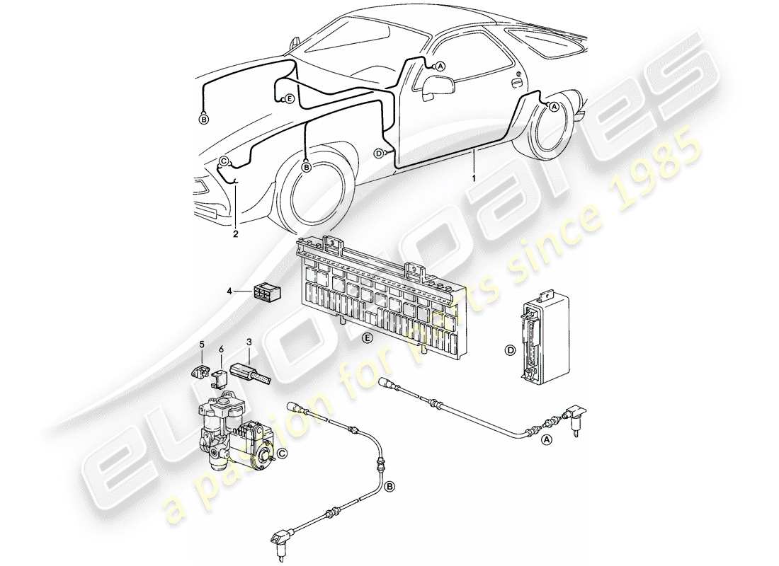 porsche 928 (1984) harness - anti-locking brake syst. -abs- part diagram