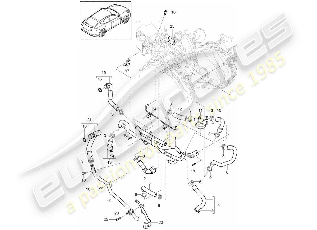 porsche panamera 970 (2010) water cooling part diagram