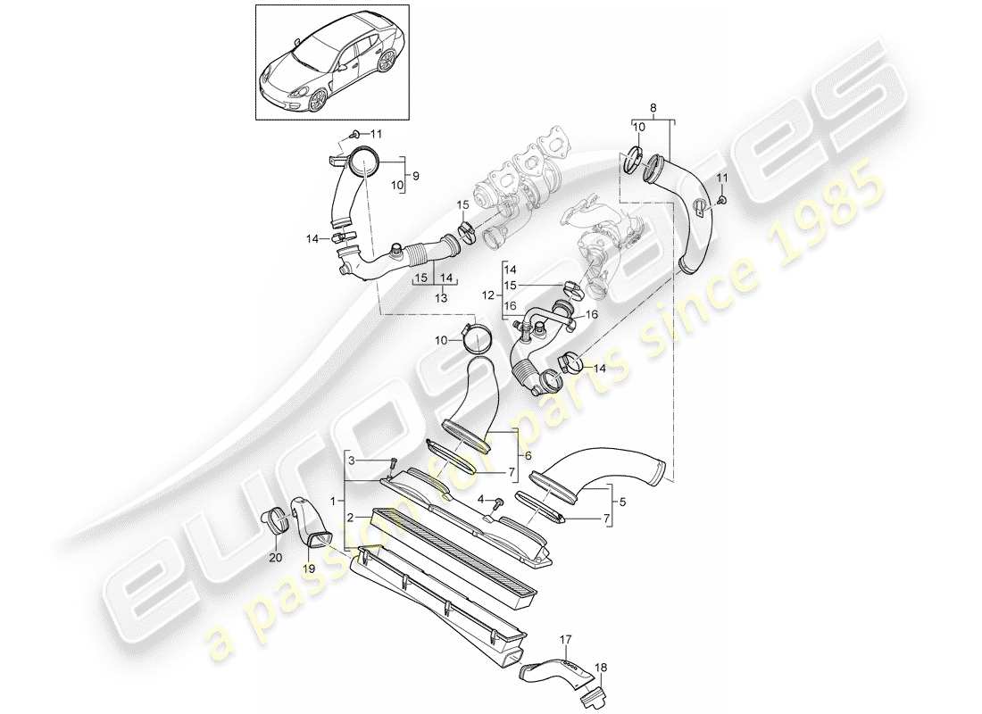 porsche panamera 970 (2010) air cleaner system part diagram