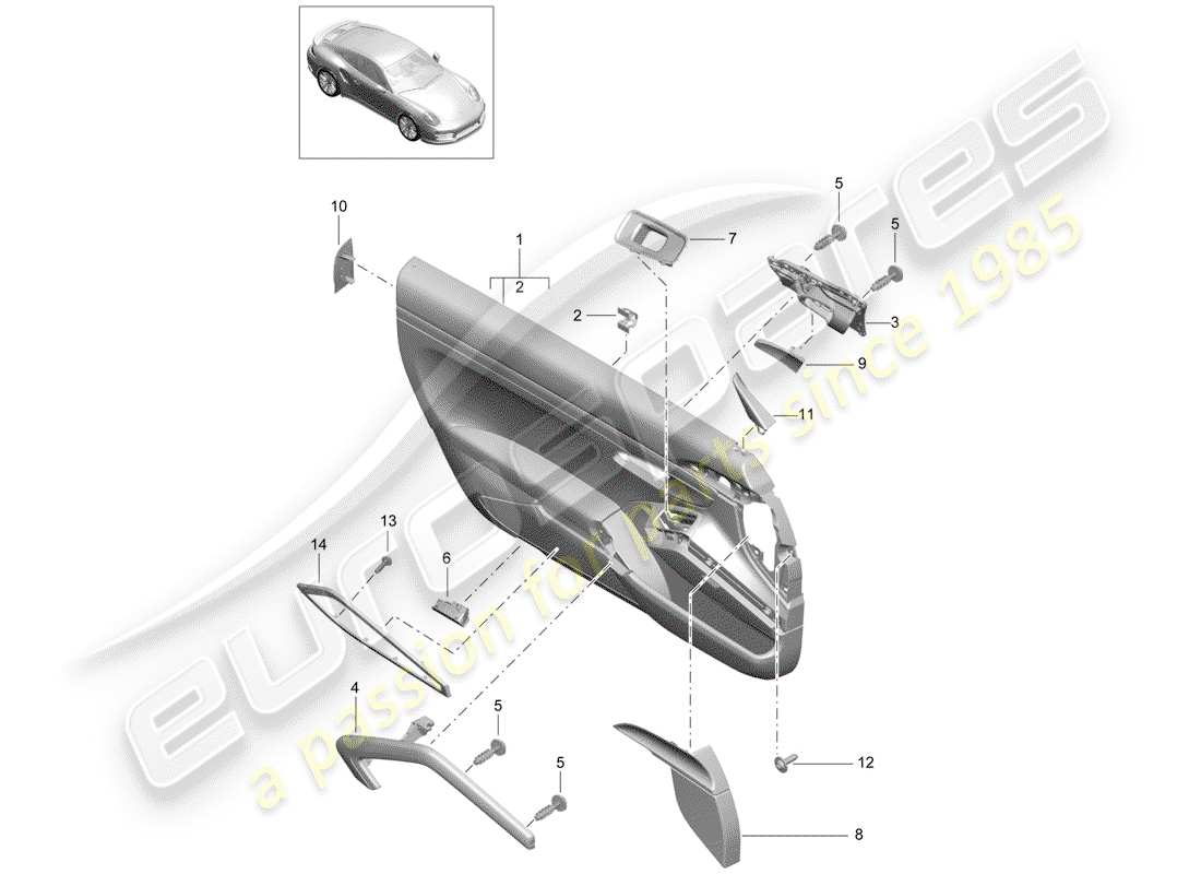 porsche 991 turbo (2016) door panel part diagram