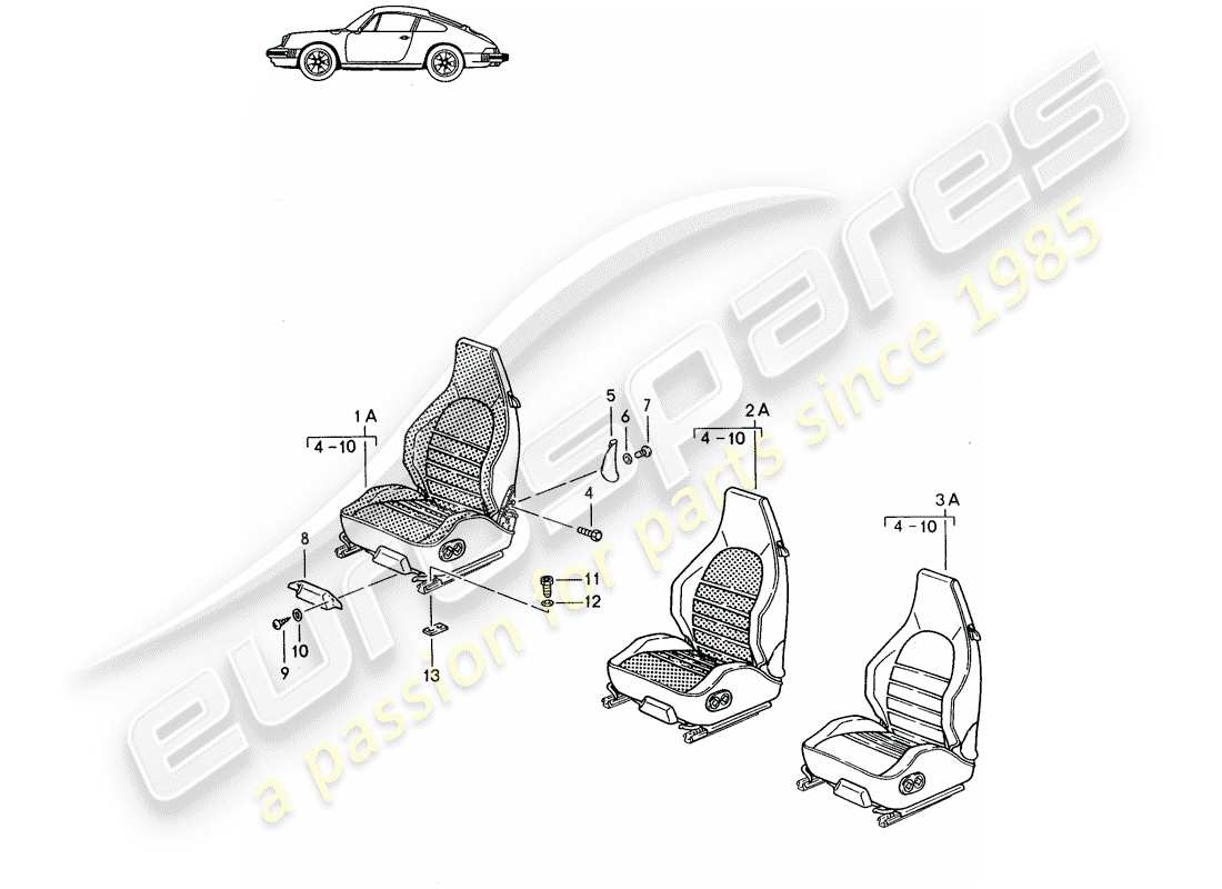 porsche seat 944/968/911/928 (1995) sports seat - complete - d - mj 1987>> - mj 1989 part diagram