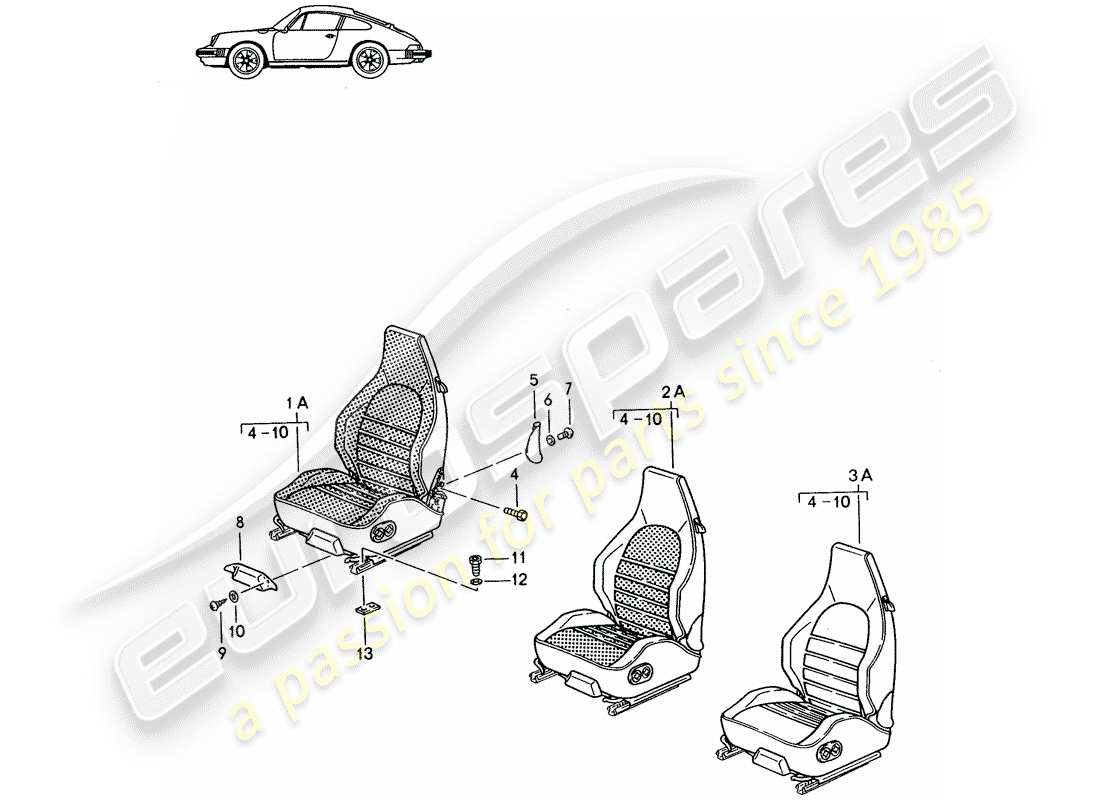 porsche seat 944/968/911/928 (1997) sports seat - complete - d - mj 1985>> - mj 1986 part diagram