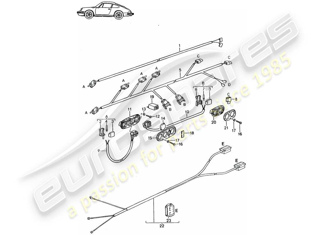 porsche seat 944/968/911/928 (1985) wiring harnesses - switch - front seat - d - mj 1987>> - mj 1989 part diagram