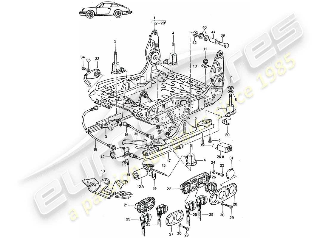 porsche seat 944/968/911/928 (1987) frame for seat - sports seat - d - mj 1987>> - mj 1989 part diagram