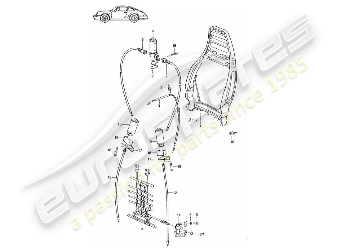 porsche seat 944/968/911/928 (1987) backrest frame - electric - manually - lumbar support - d - mj 1989>> - mj 1994 part diagram