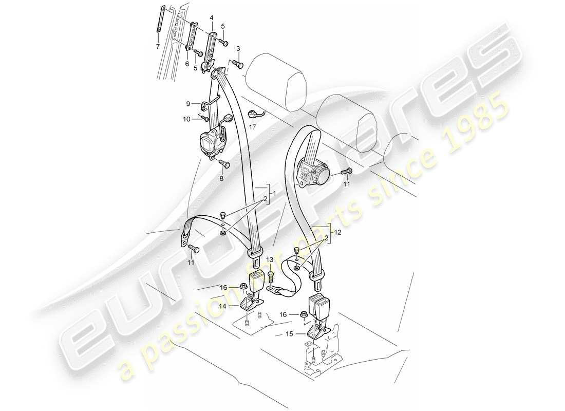 porsche cayenne (2009) seat belt part diagram