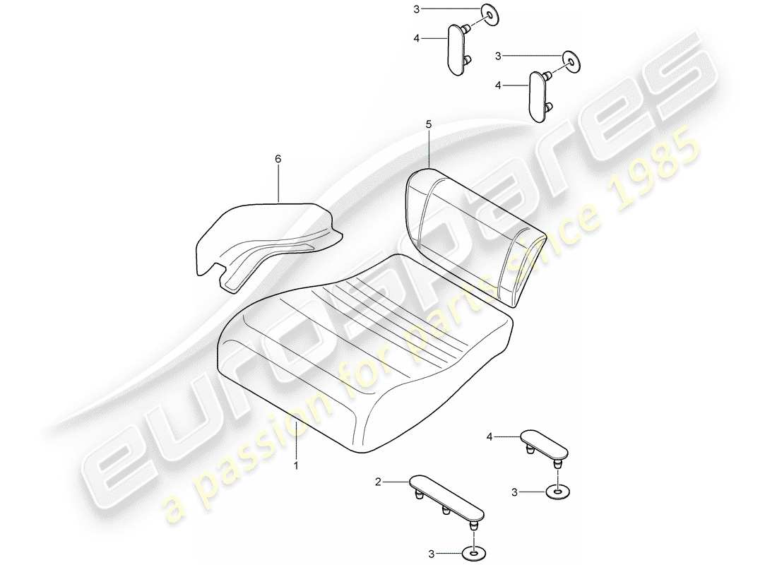 porsche 996 t/gt2 (2003) back seat cushion - emergency seat - centre part part diagram