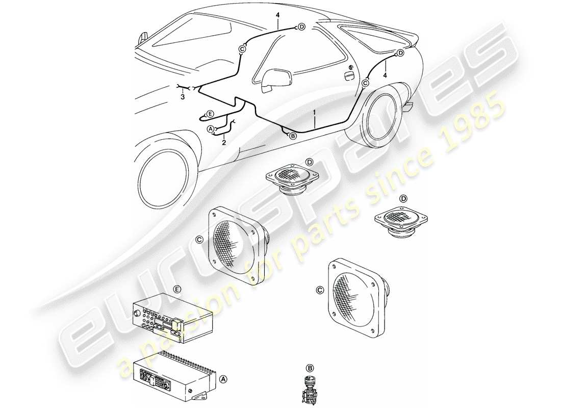 porsche 928 (1983) harness - loudspeaker - d - mj 1986>> part diagram