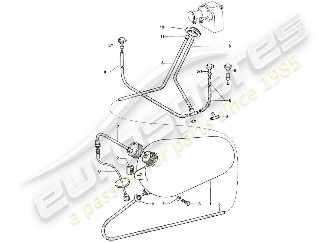 porsche 914 (1975) windshield washer unit part diagram