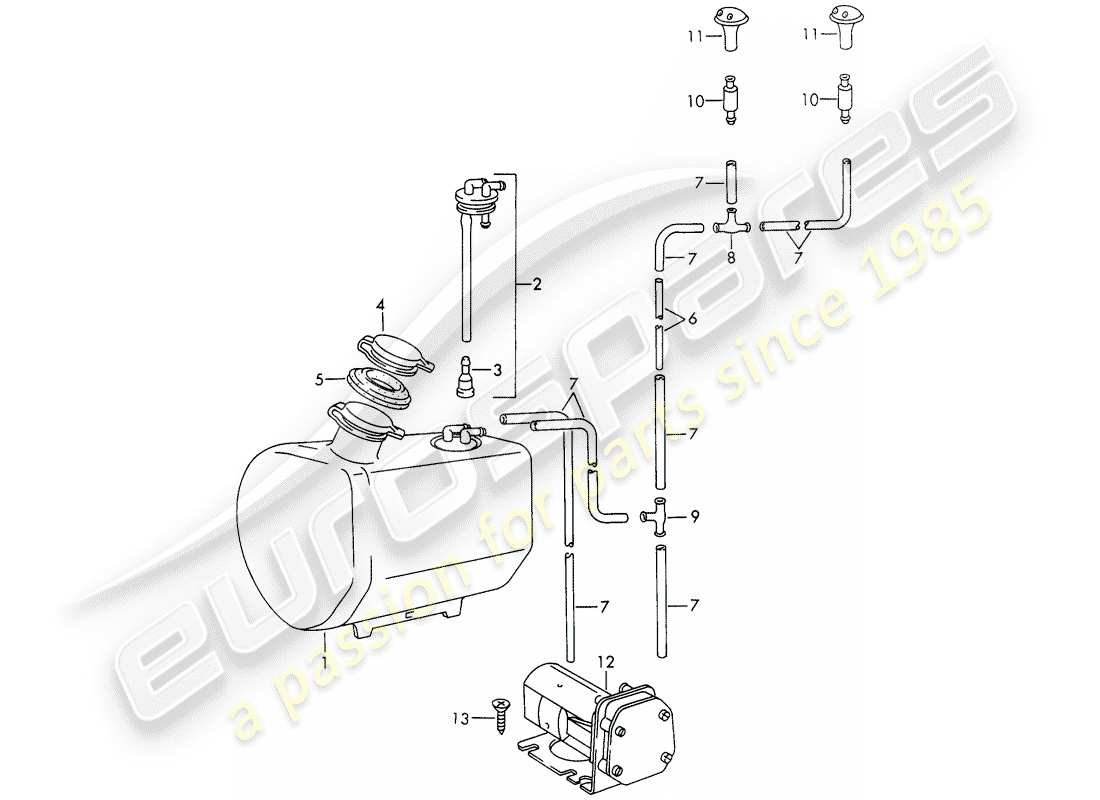 porsche 911/912 (1965) windshield washer unit - d - mj 1968>> part diagram