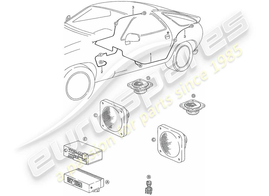 porsche 928 (1987) harness - loudspeaker part diagram