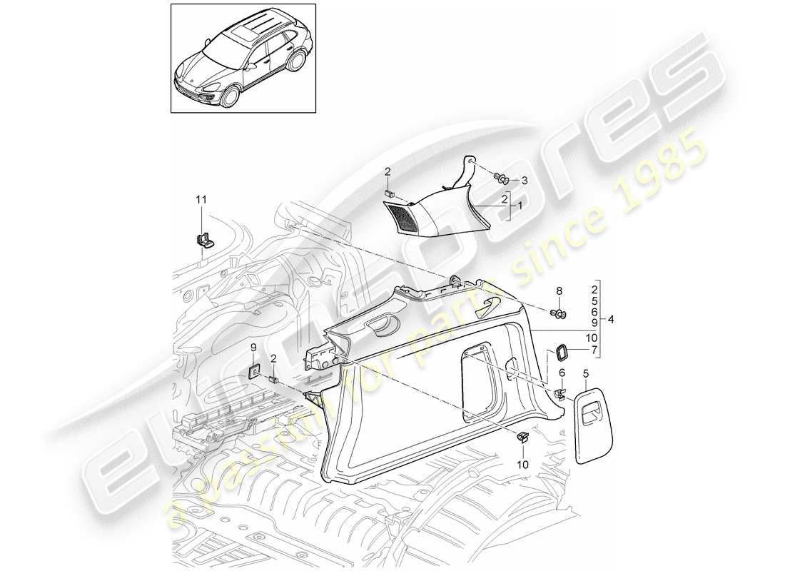 porsche cayenne e2 (2015) lining part diagram