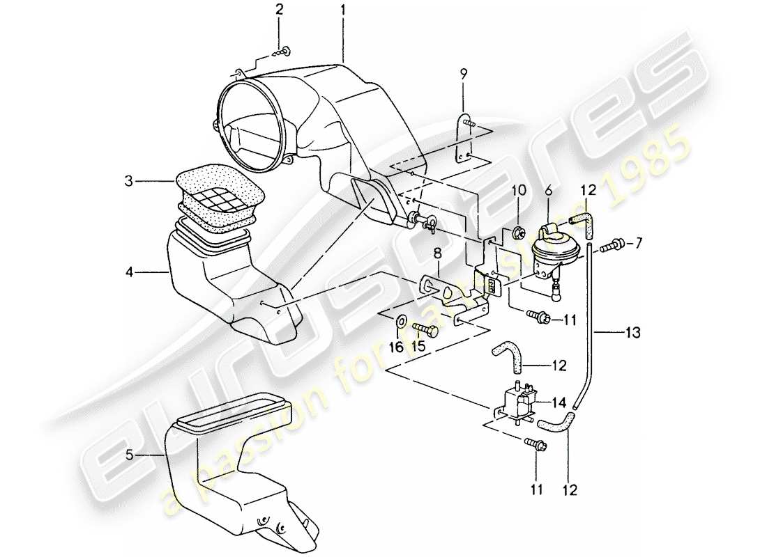 porsche 993 (1998) fresh air intake part diagram