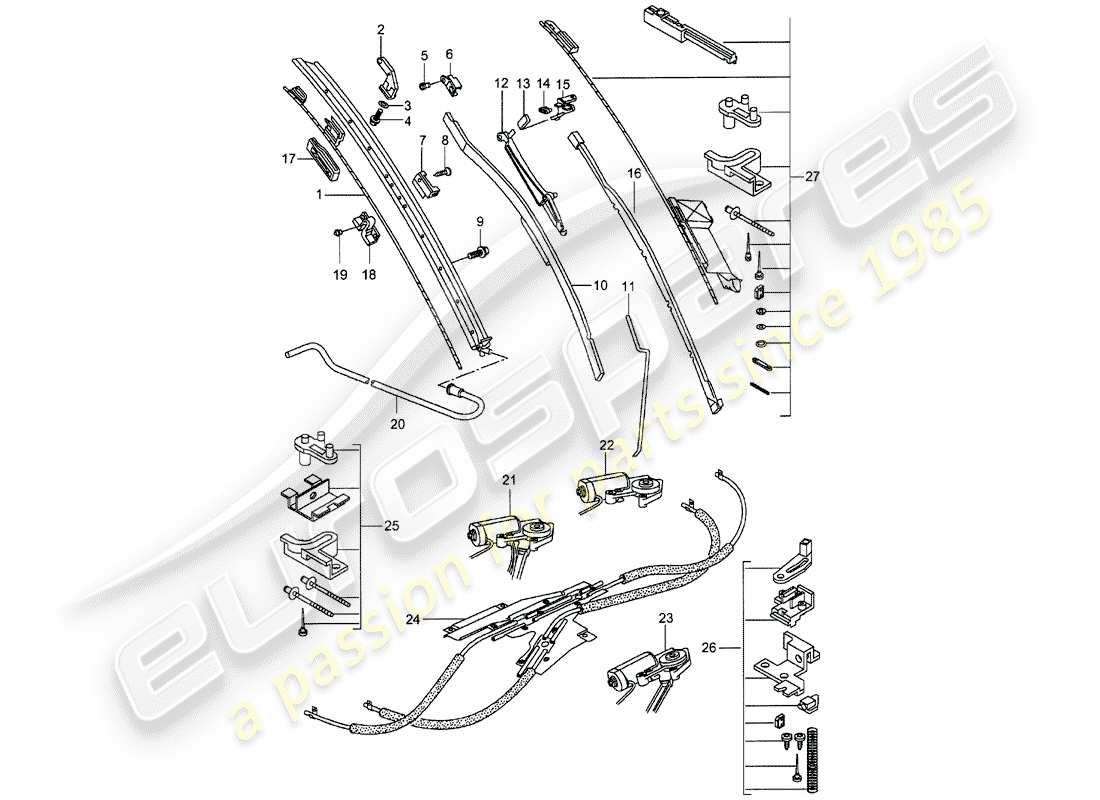 porsche 993 (1998) driving mechanism - glass roof part diagram