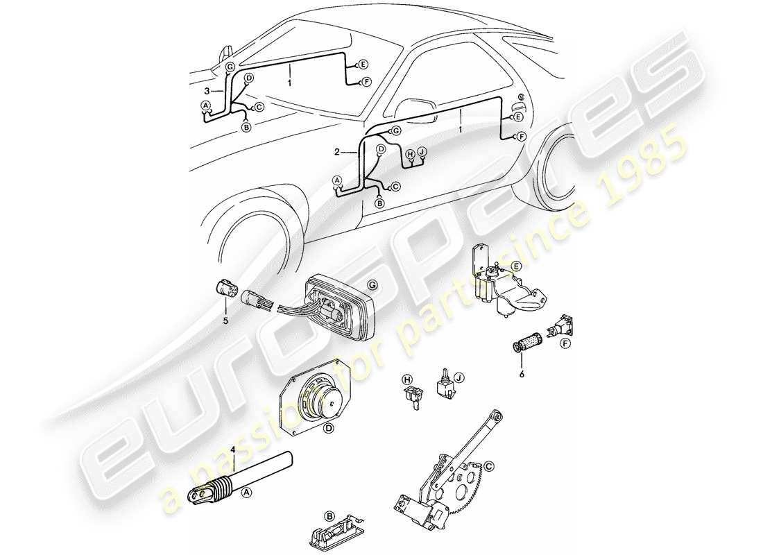 porsche 928 (1984) harness - door part diagram