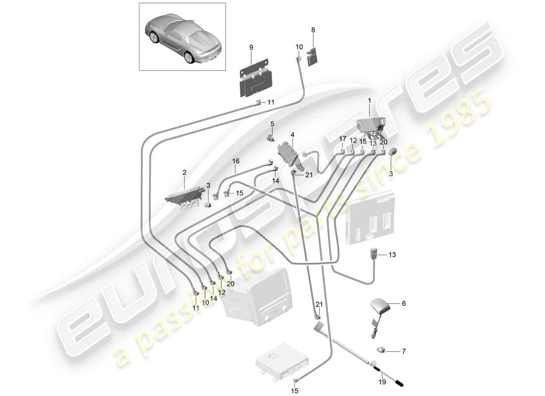 porsche boxster spyder (2016) antenna booster part diagram