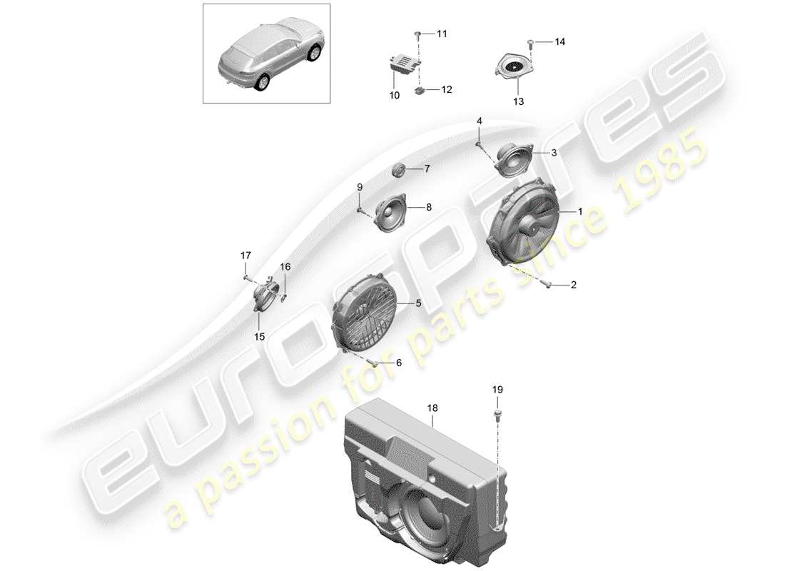 porsche macan (2014) loudspeaker part diagram