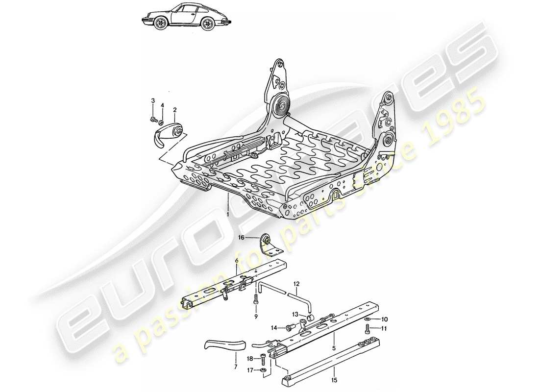 porsche seat 944/968/911/928 (1987) frame for seat - for manual adjustment - d - mj 1987>> - mj 1989 part diagram