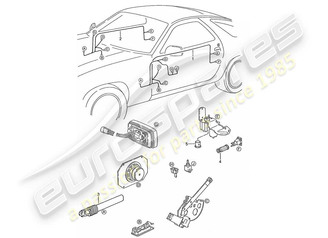 porsche 928 (1987) harness - door part diagram