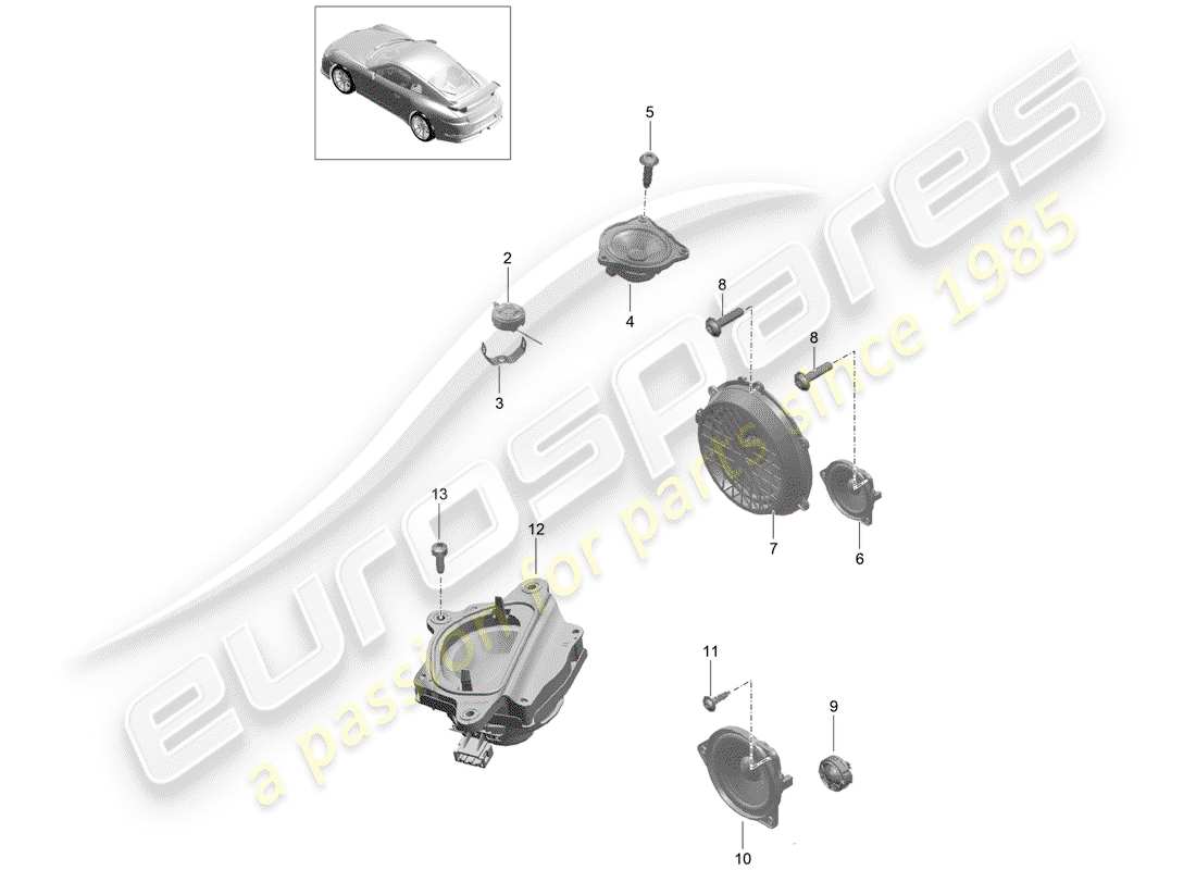 porsche 991r/gt3/rs (2019) loudspeaker part diagram