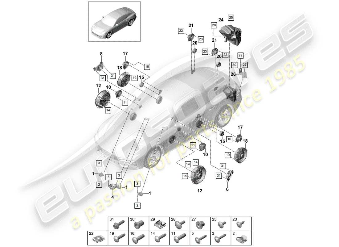 porsche panamera 971 (2020) loudspeaker part diagram