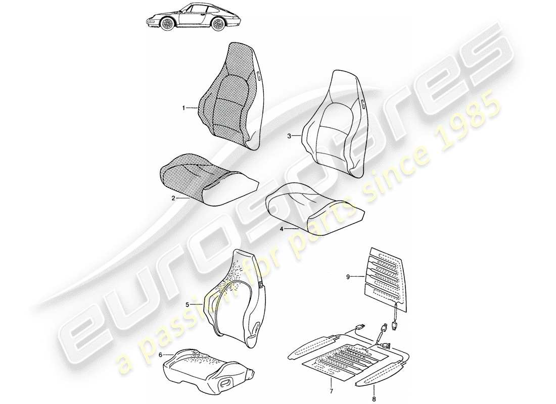 porsche seat 944/968/911/928 (1987) cover - sports seat - d - mj 1994>> - mj 1994 part diagram