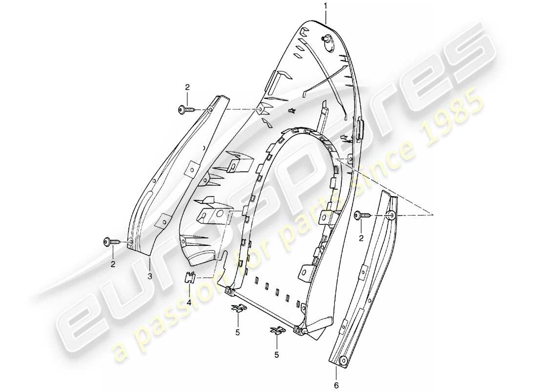 porsche boxster 986 (2000) backrest shell - standard seat - comfort seat part diagram